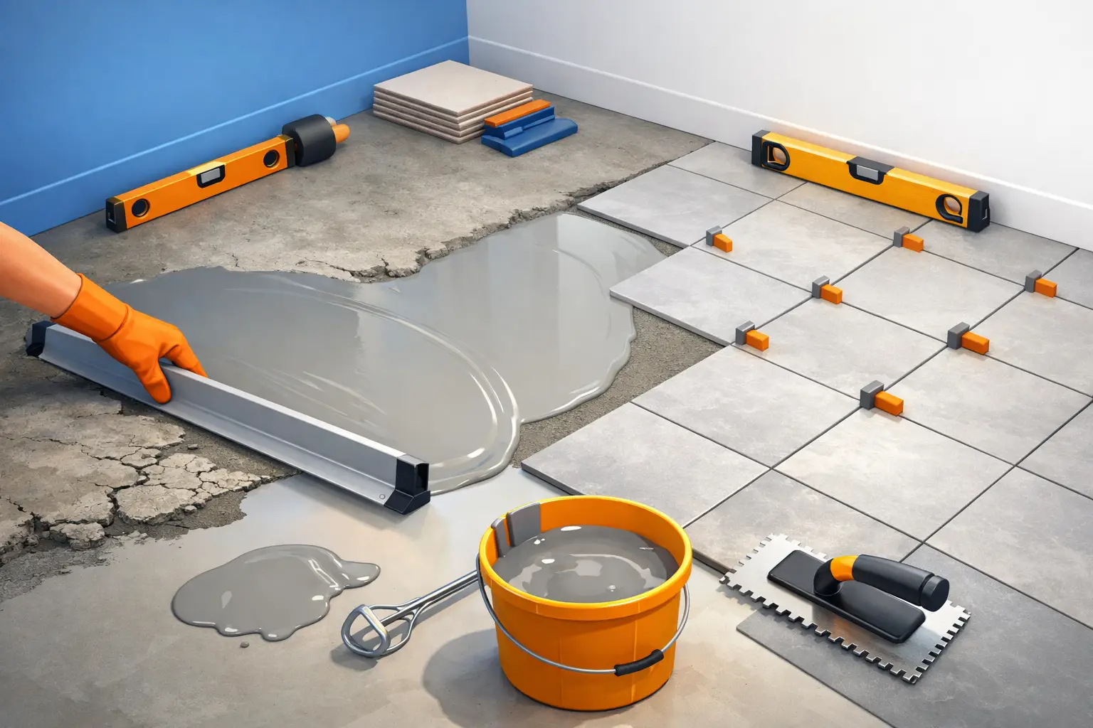 Floor levelling before tiling done right